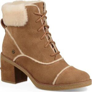 UGG Esterly Boots Suede Shearling Lace Up Chestnut Brown SZ 8 NWOT